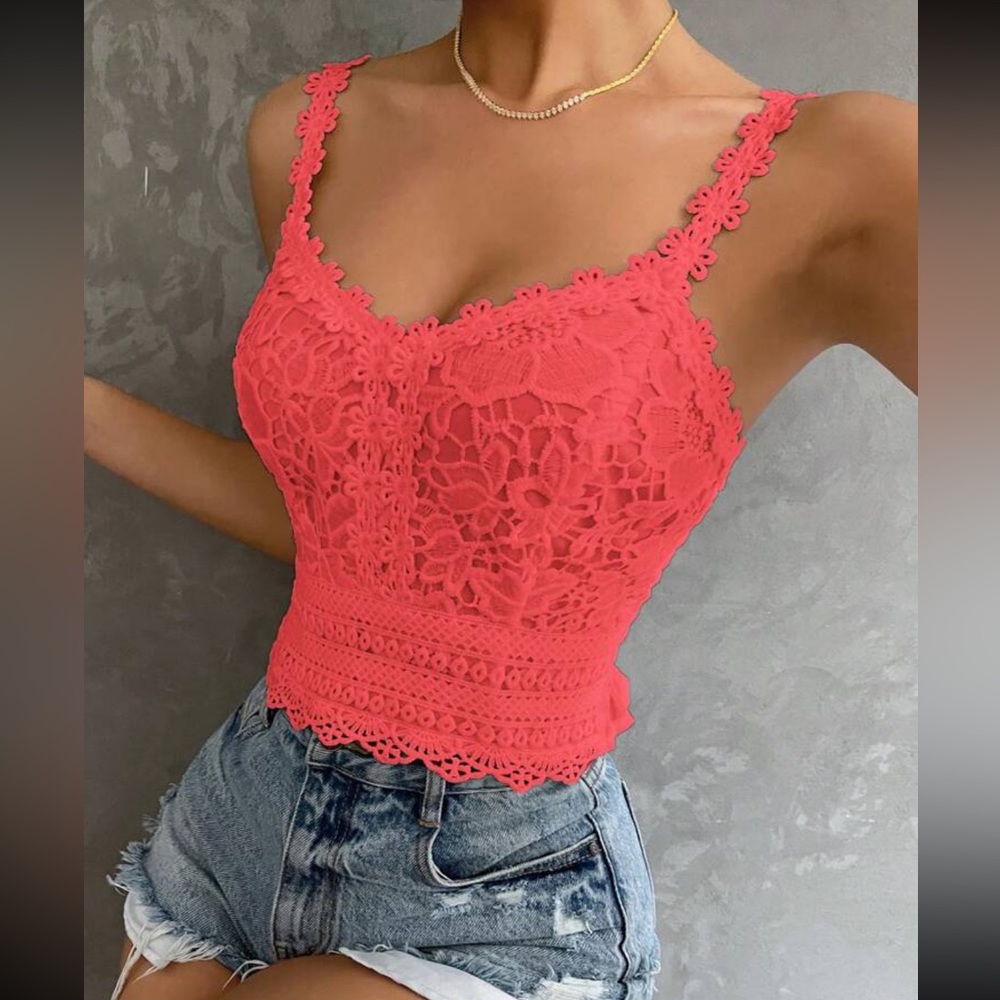 Boho floral embroidered lace cami crop top - Picture 13 of 15
